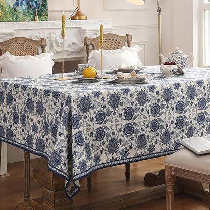 patdrea Designer Vintage Blue Rectangle Tablecloth,Linen Anti-Wrinkle Paisley Pattern Farmhouse Extra Long Table Cloth,Decor Cover for Kitchen Dining,Christmas,Thanksgiving,63"x110"-Lantang a