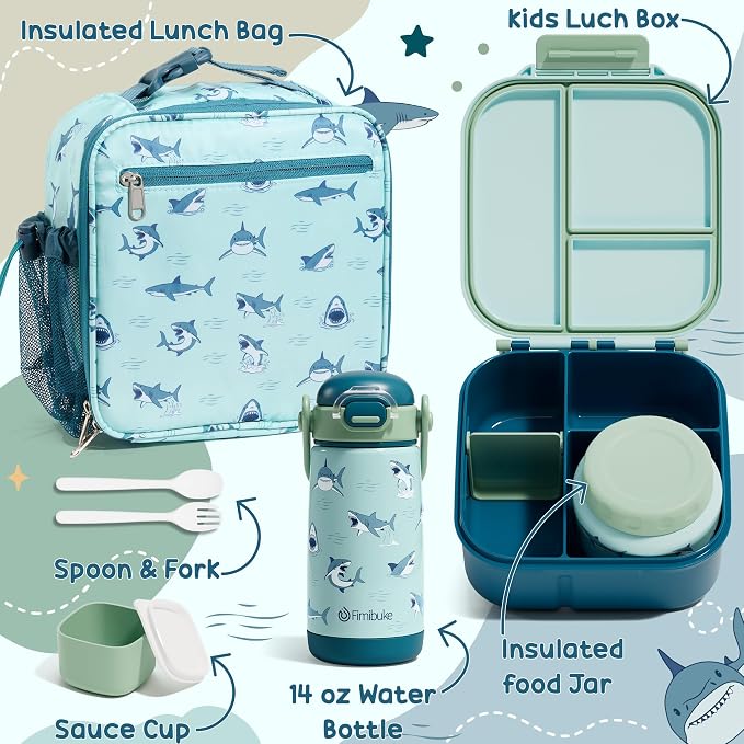 Fimibuke Kids Bento Lunch Box w/Insulated Water Bottle, Lunch Bag & Thermo | - Image 9