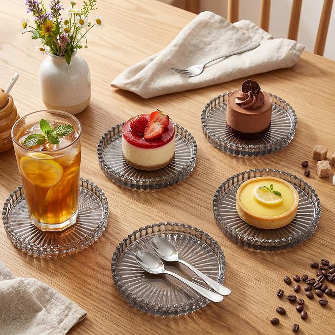 6 Pcs Glass Coasters with Holder Clear Drink Coasters Crystal Round Beverage - Image 4