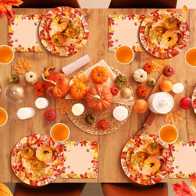 Funnymoom 250 Pcs Fall Thanksgiving Party Decorations Serves 50 | Plates - Image 7