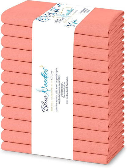 Blue Needles Solid Cloth Napkins Set of 12 Salmon 100% Cotton Dinner Napkins 18x18 inches - Soft, Reusable, Absorbent & Washable Linen, Ideal for Wedding Events, Parties & Everyday Use