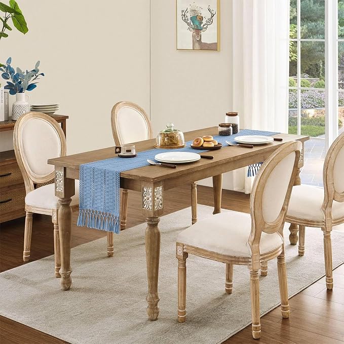 Boho Table Runner for Blue Tassel Home Decor 108 Inches Long, Modern Farmhouse - Image 3