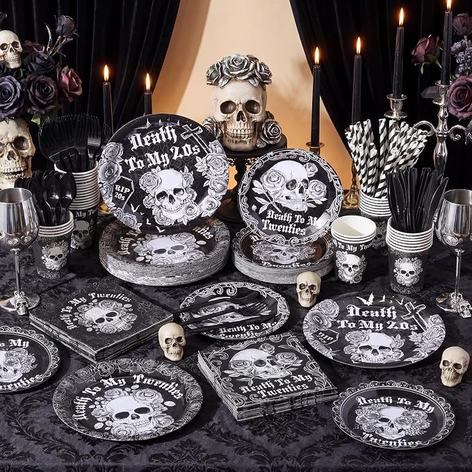 450 Pcs Death to My 20s Tableware Set Decoration Serves 50 | Black White 30th - Image 4