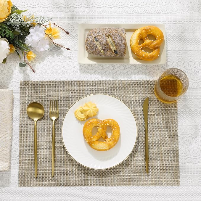 SHACOS Placemats Set of 4 Woven Vinyl Reversible Plastic Durable Place Mats - Image 2