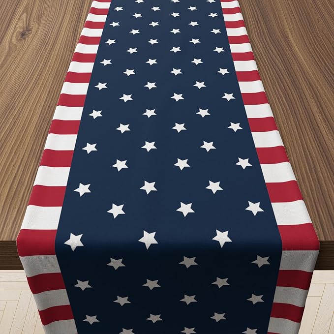 4th of July Decorations, Patriotic USA Stars Table Runner by OHOME