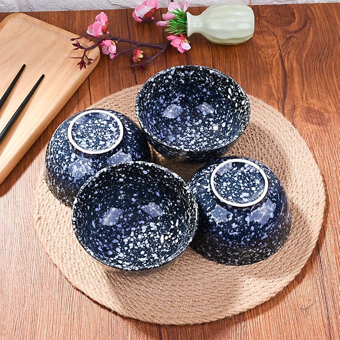 Japanese Bowl Set of 4 Ceramic Rice Bowls 4.5 Inch Speckled Glaze Snack Bowls - Image 6