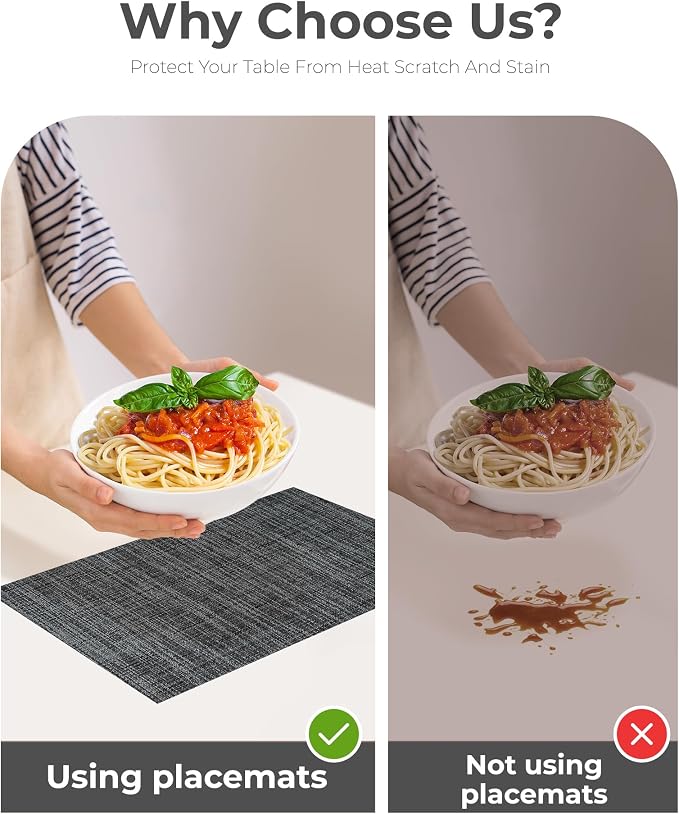 Leetaltree Black and Grey Woven Placemats Set of 24 - Image 8