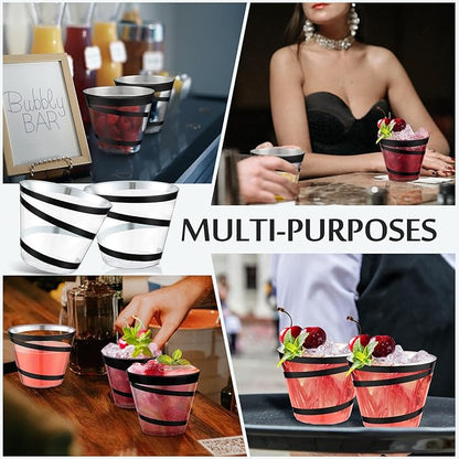 Gejoy 9 oz Rimmed Swirl Plastic Cups Disposable Wine Drinking Cups Clear Elegant Halloween Tumblers for Christmas Party Supplies(Black,200 Pcs)