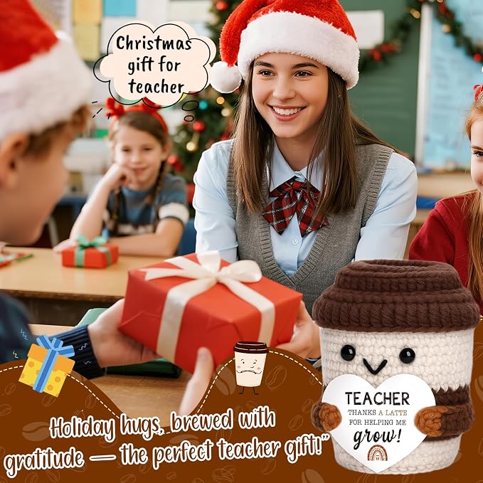 Teacher Gift for Women Men, Appreciation Gift Positive Crochet Coffee Cup | - Image 5