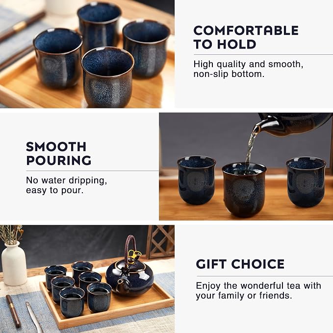 DUJUST Japanese Tea Set for 6, Kiln Altered Glaze Porcelain Tea Set - Image 4