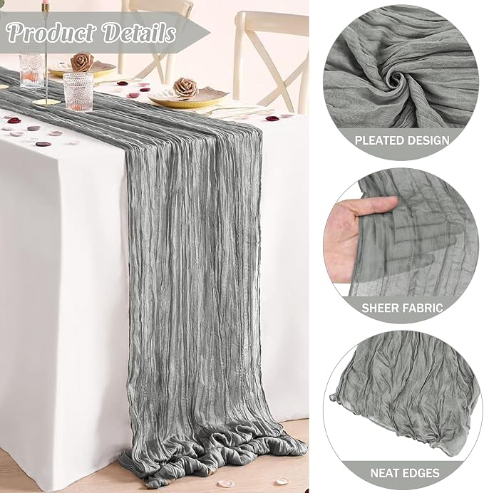 6 Pieces Gray 10FT Cheesecloth Table Runner Boho Gauze Fabric Table Runner - Image 2
