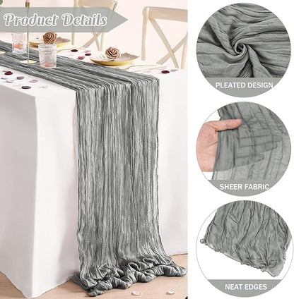6 Pieces Gray 10FT Cheesecloth Table Runner Boho Gauze Fabric Table Runner - Image 2
