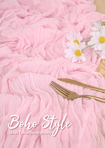 Pesonlook Cheesecloth Table Runner Light Pink, 10 Pack 17.7x108 inch, Long | - Image 5