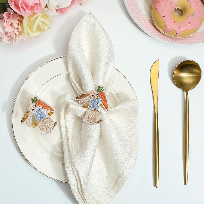 Lewondr 6 Pack Easter Bunny Napkin Rings, Easter Napkin Rings Decoration | - Image 5