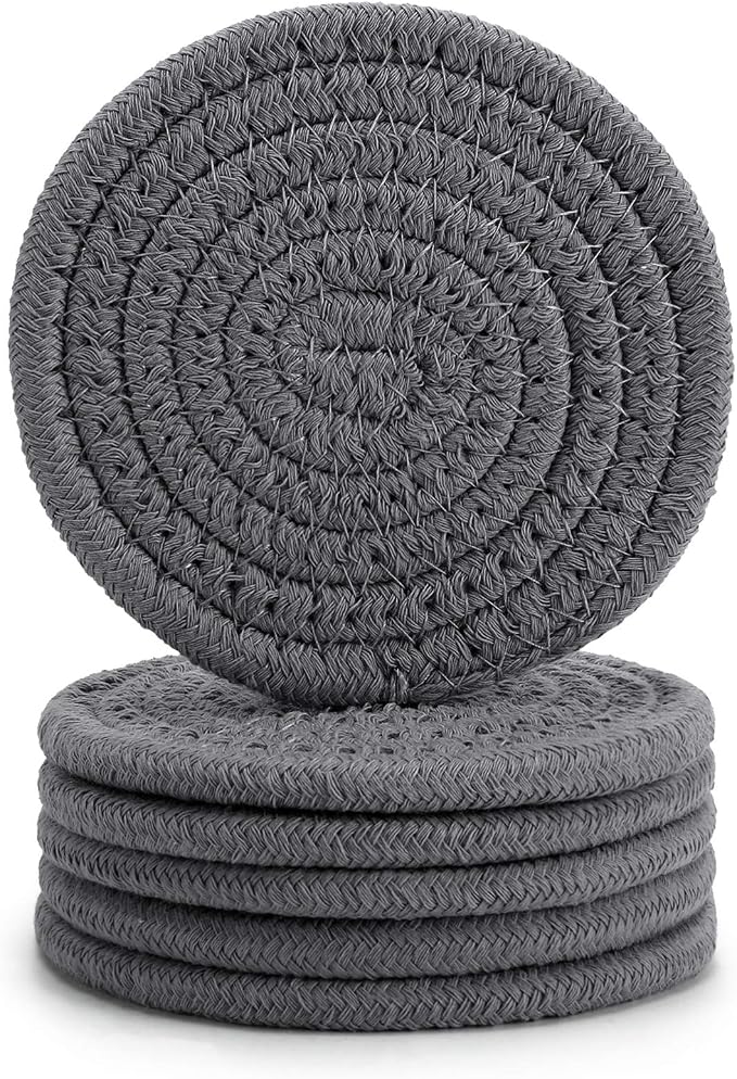 ABenkle Woven Coasters for Drinks Set of 6, Boho Absorbent Drinking Coaster by ABenkle