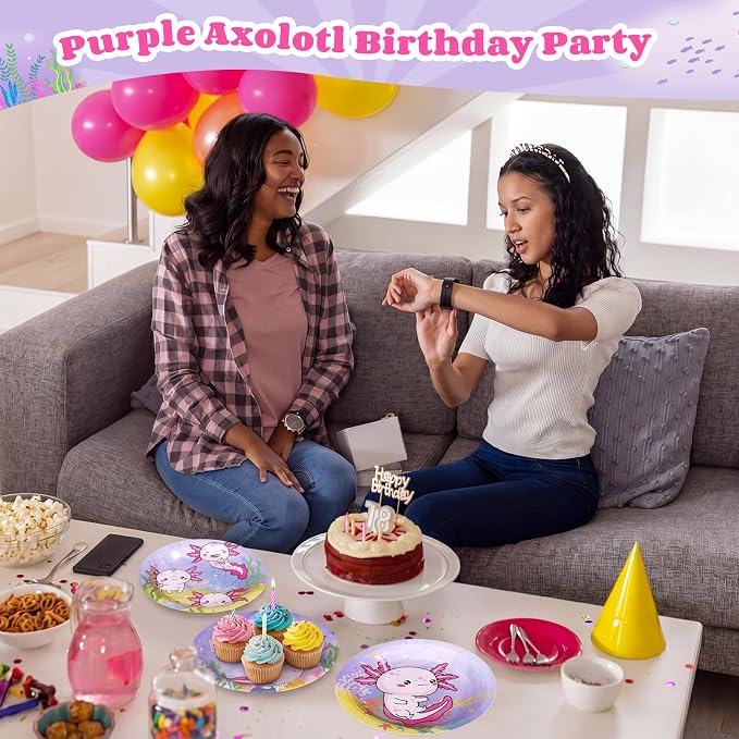 Gerrii 60 Pcs Axolotl Birthday Party Decorations 7 Inch Purple Axolotl Plates - Image 4