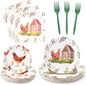 96Pcs Chicken Barnyard Farm Animal Watercolor Hen Chick Party Plates Supplies by G1ngtar
