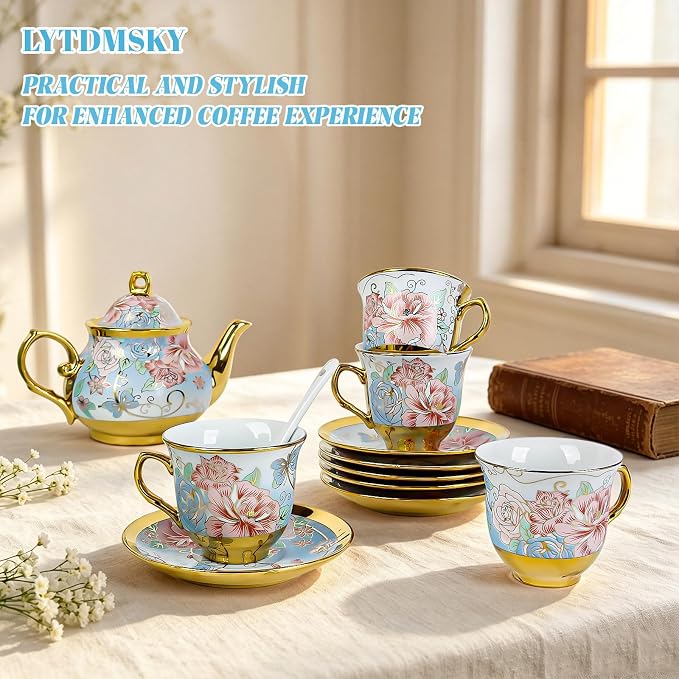 20-Piece Porcelain Tea Sets for Adults, Includes Tea Cups and Saucers, Spoons & - Image 3