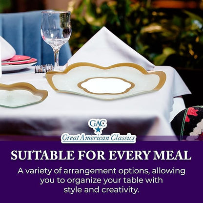 GAC Scalloped Tempered Glass Dessert Plates and Platters - Elegant Dinnerware & Decorative Plates with Gold Trim, Ideal for Serving Food, Special Occasions, and Presents - Set of 3