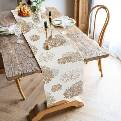 Coffee Brown Dahlia Table Runner Modern Elegant Flower Beige Table Runners - Image 4