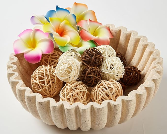 Ruffle Decor Large Decorative Bowl, fruit bowl kitchen stone bowl, bowl decor by Unknown