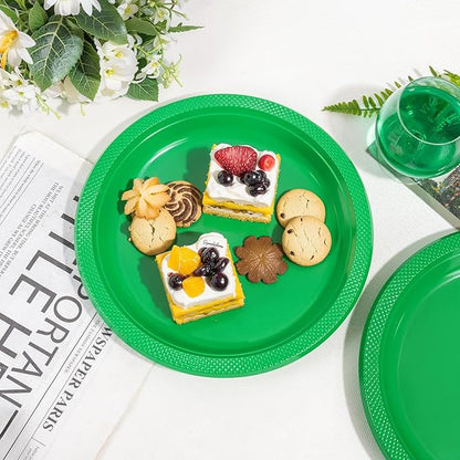 WELLIFE Green Party Plates 10 Inch -150 Count, Disposable Plastic Dinner Plates for Party St. Patrick's Day Easter