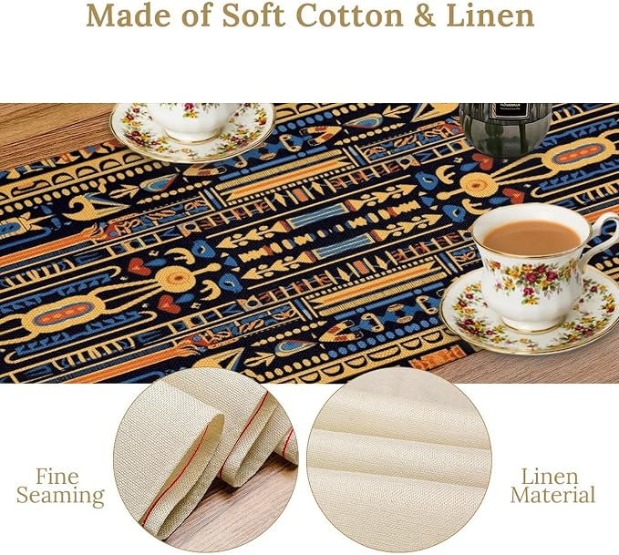 Retro Egypt Table Runner Vintage Ethnic Egyptian Ornament Tribal Dinner Runner - Image 5