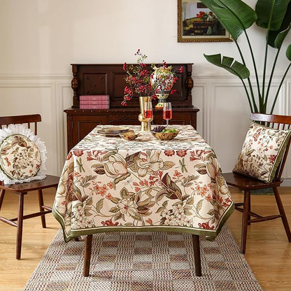 ISAENNE Designer Bohemian Linen Small Rectangular Tablecloth,Colorful Floral Pattern Table Cloth,Wrinkle Resistant Decorative Tablecloths for Dining Thanksgiving Kitchen Party,55"*71"-Grace A