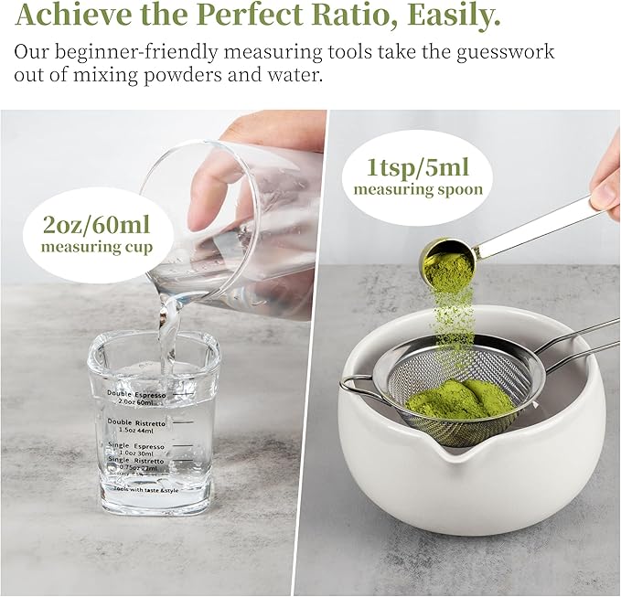 YIBO Matcha Whisk Set White, Matcha Set Kit Includes Ceramic Matcha Bowl - Image 3