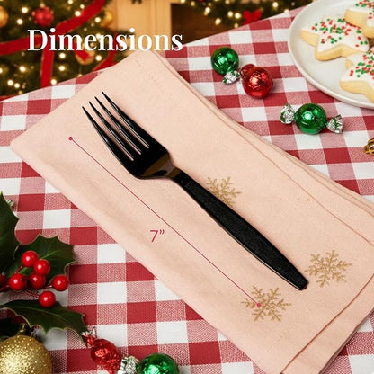 Prestee 100 Pack Black Plastic Silverware Forks - Heavy Duty Forks Disposable for Parties, Weddings, and Holidays - Elegant Heavyweight Cutlery and Flatware Set for Events and Celebrations