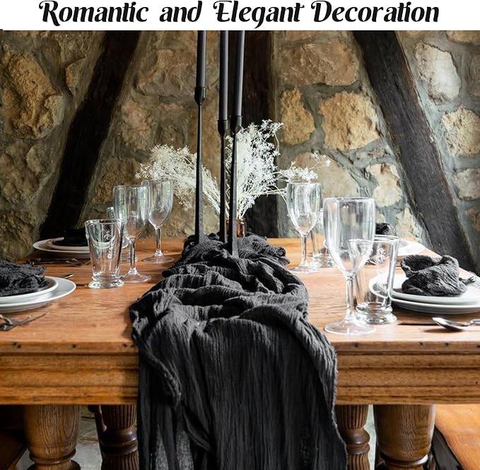 6 Pieces Black 10FT Cheesecloth Table Runner Boho Gauze Fabric Table Runner - Image 7