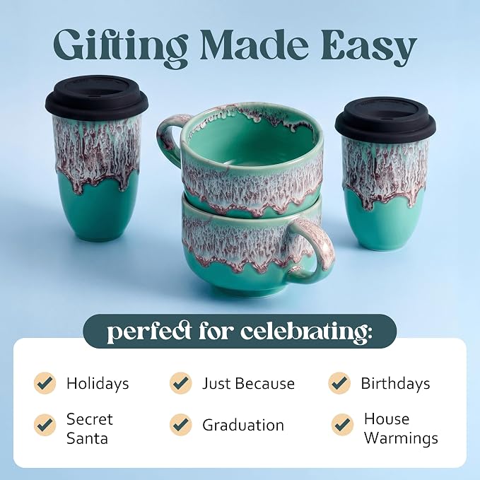 NOVA CERAMICS Mint Green Coffee Mug - 16 oz Ceramic Mug - Nebula | Green Mint - Image 8