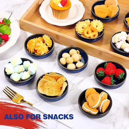 Roshtia 30 Pieces Ceramic Soy Sauce Dish 3.5 Inch Porcelain Dipping Bowls 3oz Multipurpose Small Bowl Mini Serving Dinnerware for Pinch Seasoning Appetizer Soy Sushi(Blue)