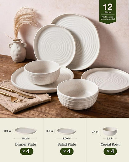 Famiware Pluto 12-Piece Stoneware Dinnerware Set, Matte Beige White | Double - Image 2