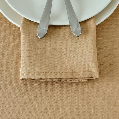 maxmill Cloth Napkins 20 x 20 Inch Weaved Texture Pattern Soft Comfortable and Luxury Serviette for Restaurant Family Dinners Weddings Parties and Banquets Set of 4 Pieces, Beige