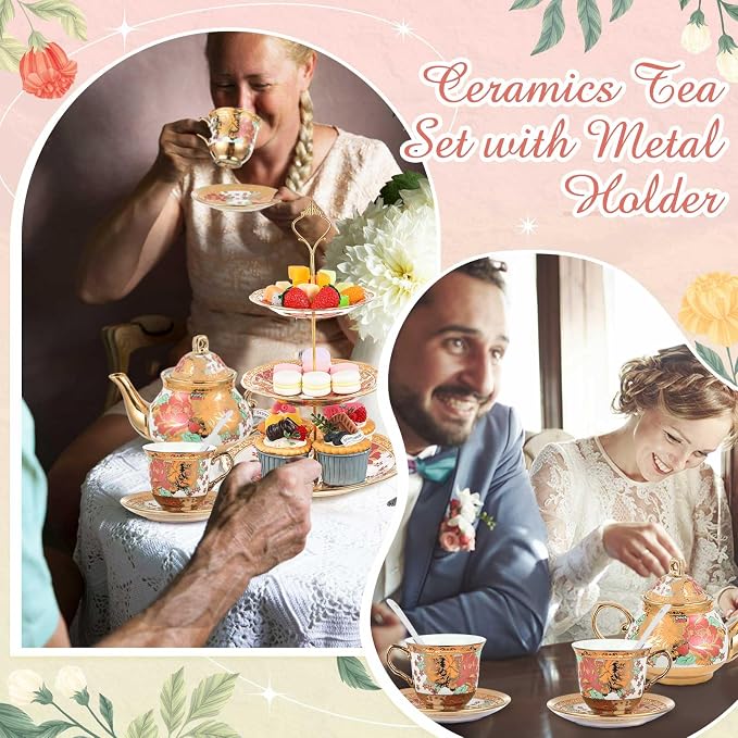21 Pcs Porcelain Tea Set for Women Tea Party - Image 5