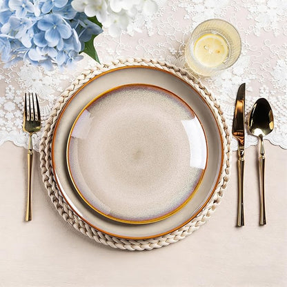 LERATIO Ceramic Dinner Plates Set of 6, 10.5 Inch Handmade Reactive Glaze Porcelain Plates, Coupe Shape Dinnerware Dishes Set for Kitchen,Oven& Microwave & Dishwasher Safe, Scratch Resistant-Kakhi