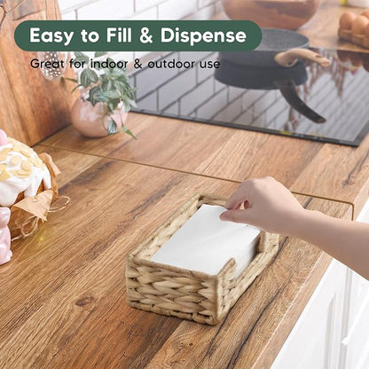 Napkin Holder for Bathroom, Woven Wicker Water Hyacinth Guest Towel Holder Tray - Image 4
