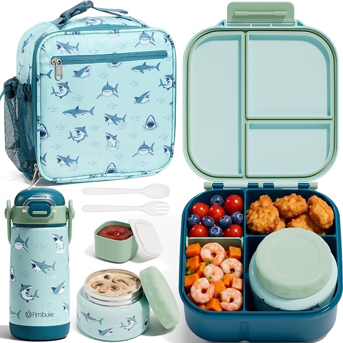 Fimibuke Kids Bento Lunch Box w/Insulated Water Bottle, Lunch Bag & Thermo | by Fimibuke
