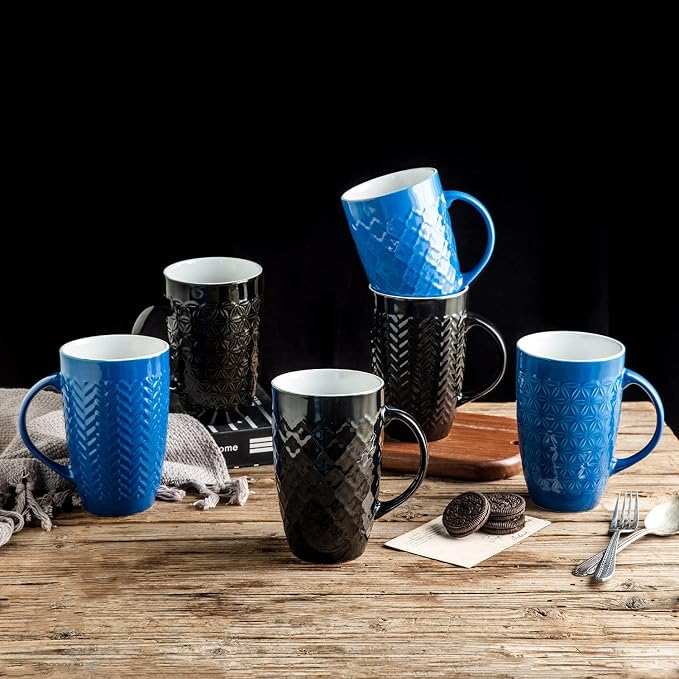 AmorArc 20 oz Large Coffee Mugs Set of 6, Tall Ceramic Coffee Cups | 3 Assorted - Image 6