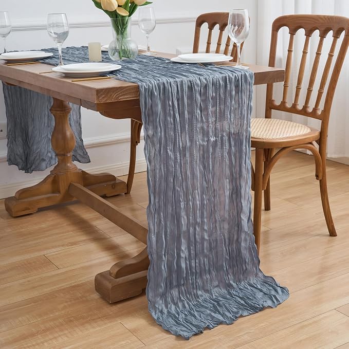Asee'm 12pcs Dusty Blue Cheesecloth Table Runner Summer 10FT Gauze Rustic | - Image 7