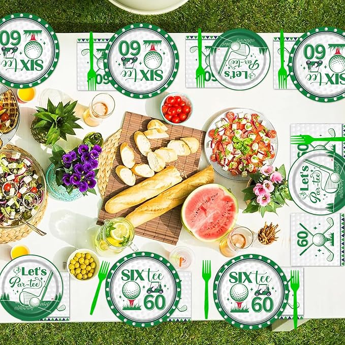 Rakuto Golf 60th Birthday Party Decorations 96PCS Plates Napkins Forks | Golf - Image 6