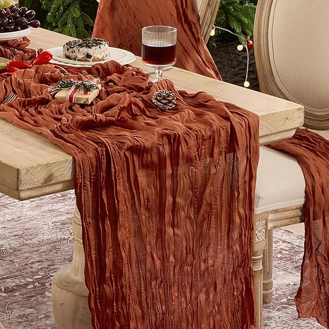 12 Pack Terracotta Cheesecloth Table Runner Boho Gauze Fall Decor | 120 Inch by Playieer