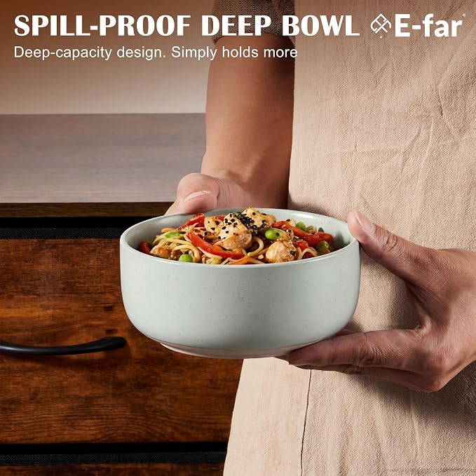 E-far Cereal Bowls Set of 6, 27oz Ceramic Deep Soup Bowls - Image 6
