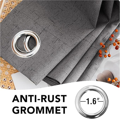 H.VERSAILTEX Linen Blackout Curtains Durable Thick Textured Linen Look 100% Blackout Patio Door Curtain Anti Rust Grommet Extra Wide Sliding Door Curtain Panel, W100 x L108 inch - Grey