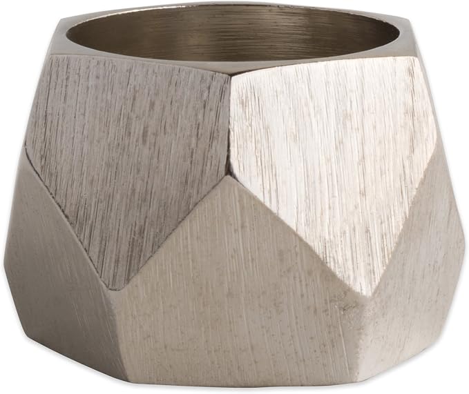 DII Decorative Geometric Napkin Ring Set, Triangle Band Silver - Image 2