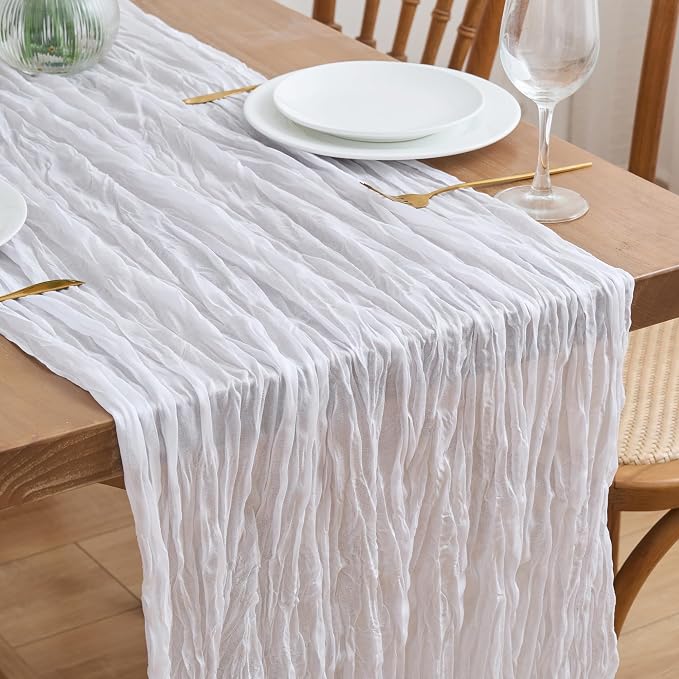 Asee'm Ivory White Cheesecloth Table Runner Summer 10FT Gauze Sheer Rustic | by Aseem