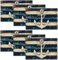 Nautical Placemats Set of 6, Coastal Anchor Place Mats, Rustic Beach Navy Blue Waterproof Washable Table Mats for Home Party Indoor Kitchen Dining Table Decoration 12x18 Inch