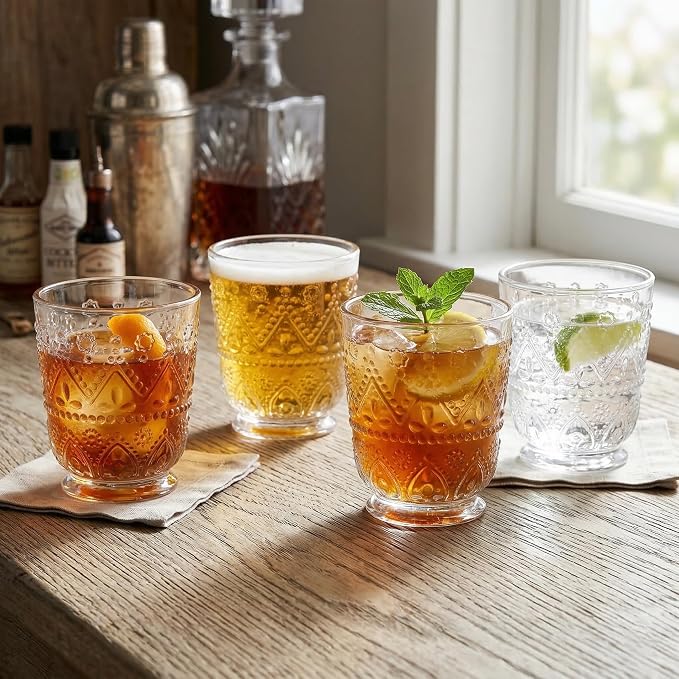 Set of 4 Whiskey Glasses Vintage Textured Hobnail Double Old Fashioned Drinkng - Image 6
