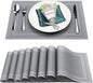 Placemats Set of 8,Washable,Heat and Stain Resistant Indoor/Outdoor Place mats,Vinyl Woven Non Slip Table Mats for Restaurant Table Protection,PVC Placemats(Gray,8PCS)
